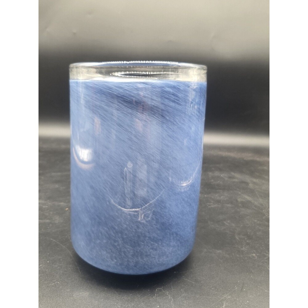 Blue Hand Blown Glass Vase Large Candle Holder Cylinder